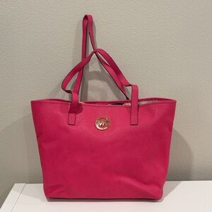 Michael Kors Hot Pink Saffiano Tote with Gold Logo